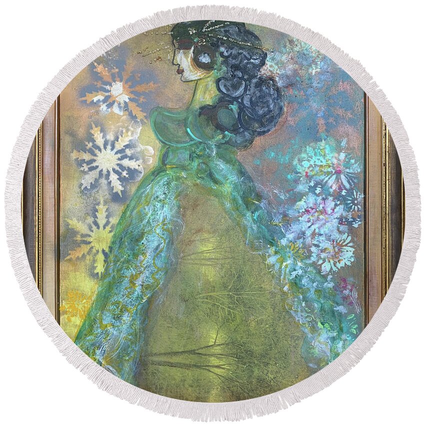 Princess Round Beach Towel featuring the painting Autumn Queen by Leslie Porter