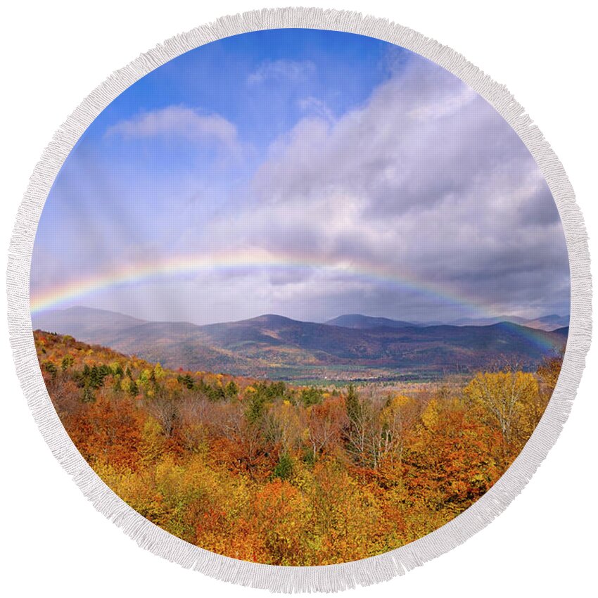 New Hampshire Round Beach Towel featuring the photograph Autumn Rainbow by Jeff Sinon
