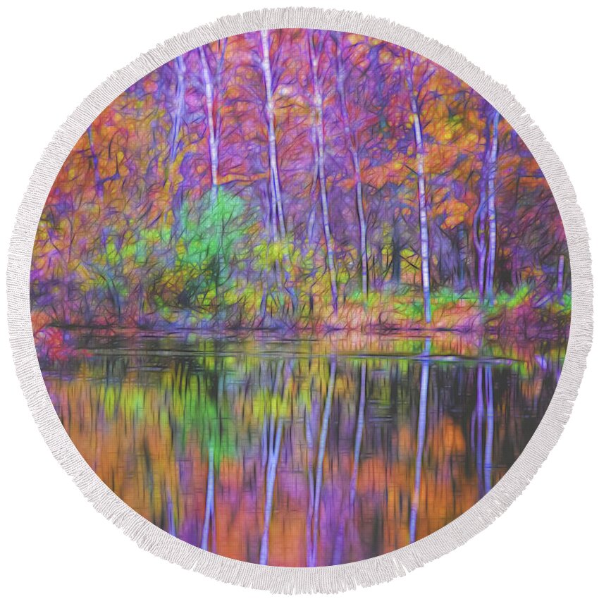 Lake Reflection Round Beach Towel featuring the photograph Autumn Reflection II by Tom Singleton