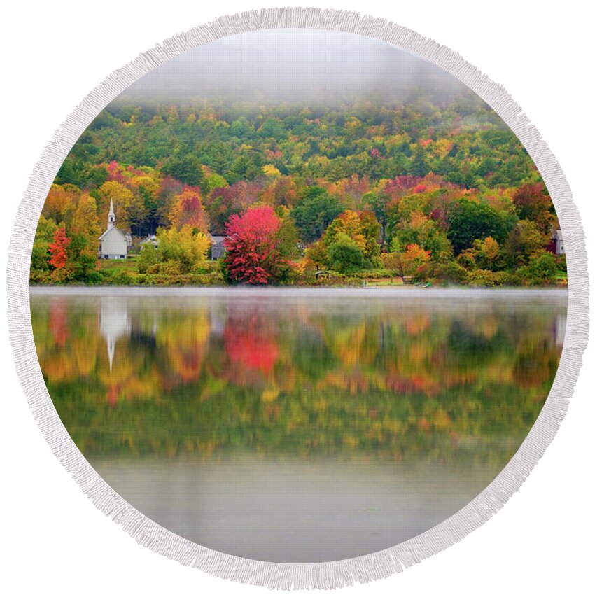 New Hampshire Round Beach Towel featuring the photograph Autumn Reflections, Eaton, NH. by Jeff Sinon