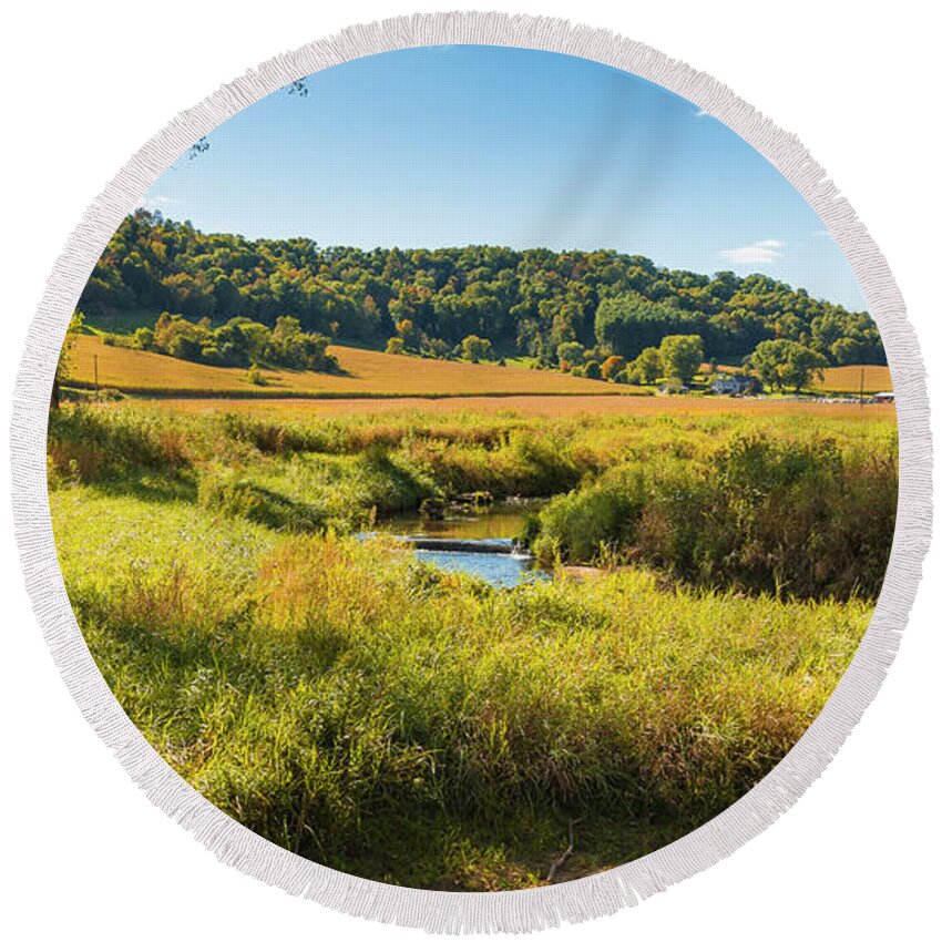 Autmn Round Beach Towel featuring the photograph Autumn Spring Creek by Mark Mille