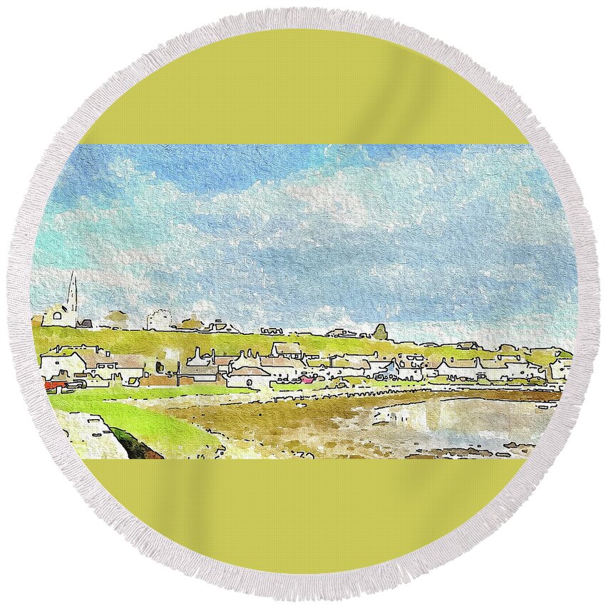 Lossiemouth Round Beach Towel featuring the digital art Autumnal Lossiemouth by John Mckenzie