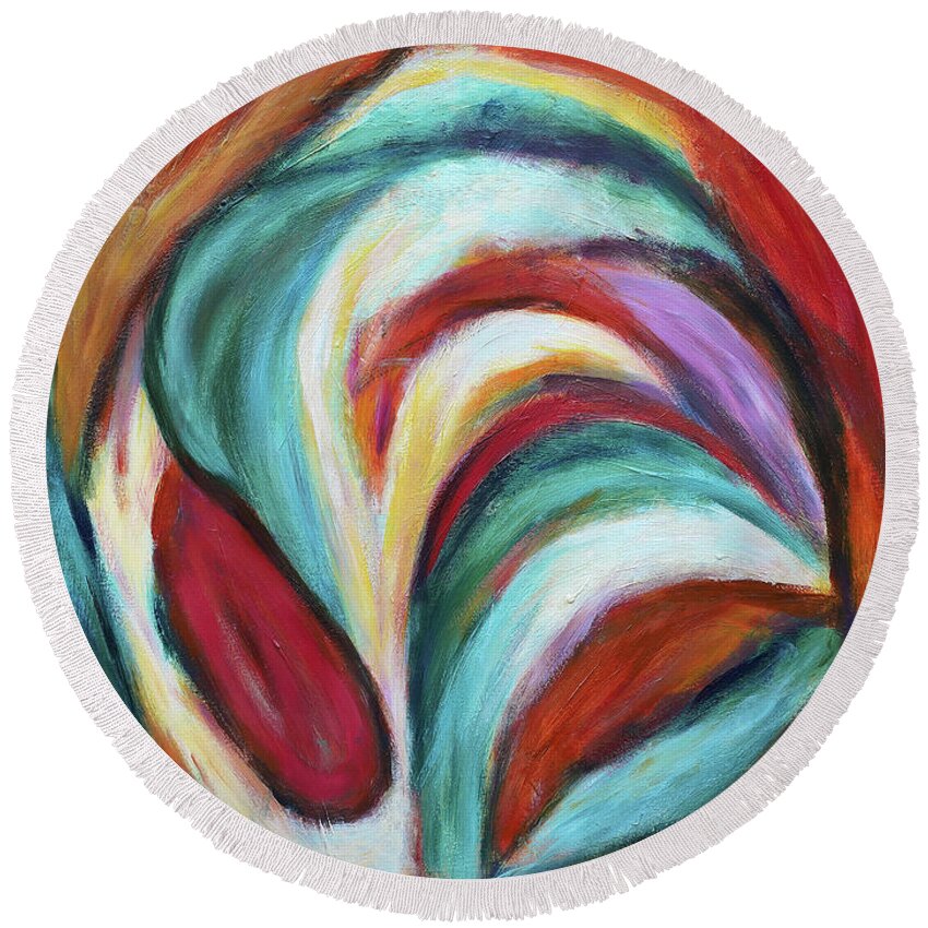 Abstract Round Beach Towel featuring the painting Autumnal by Maria Meester
