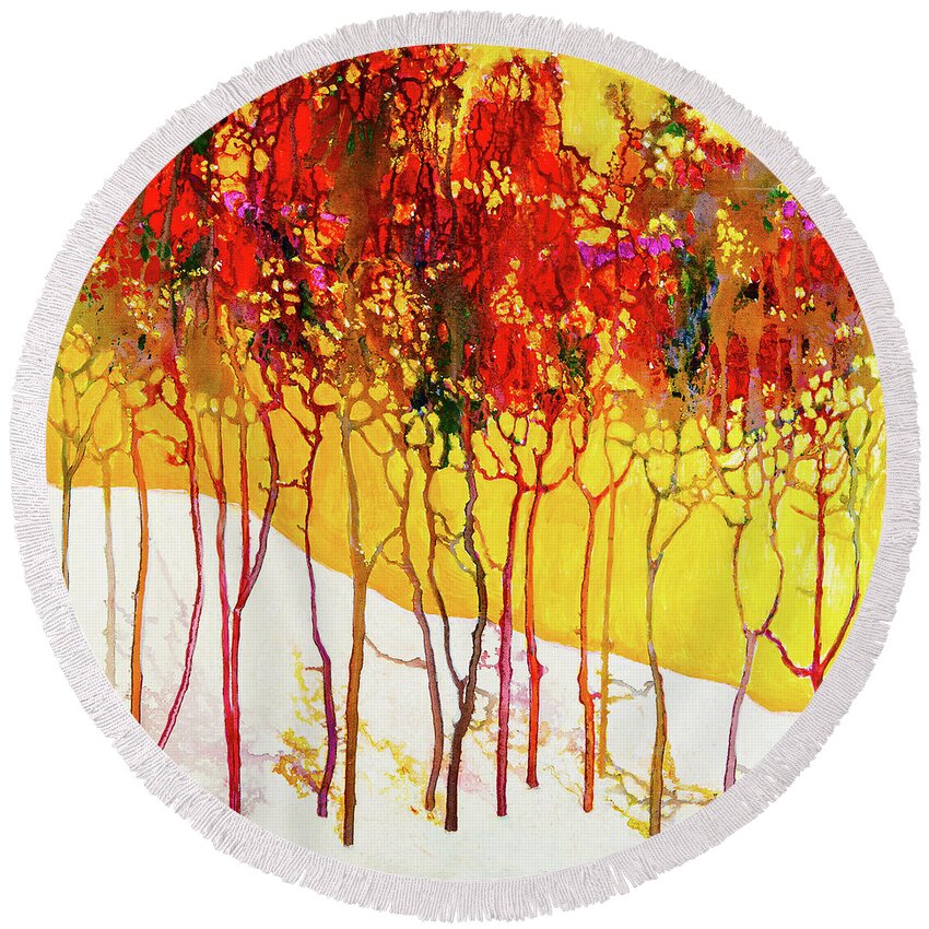 Abstract Round Beach Towel featuring the digital art Autumns Last Mosaic - Abstract Contemporary Acrylic Painting by Sambel Pedes