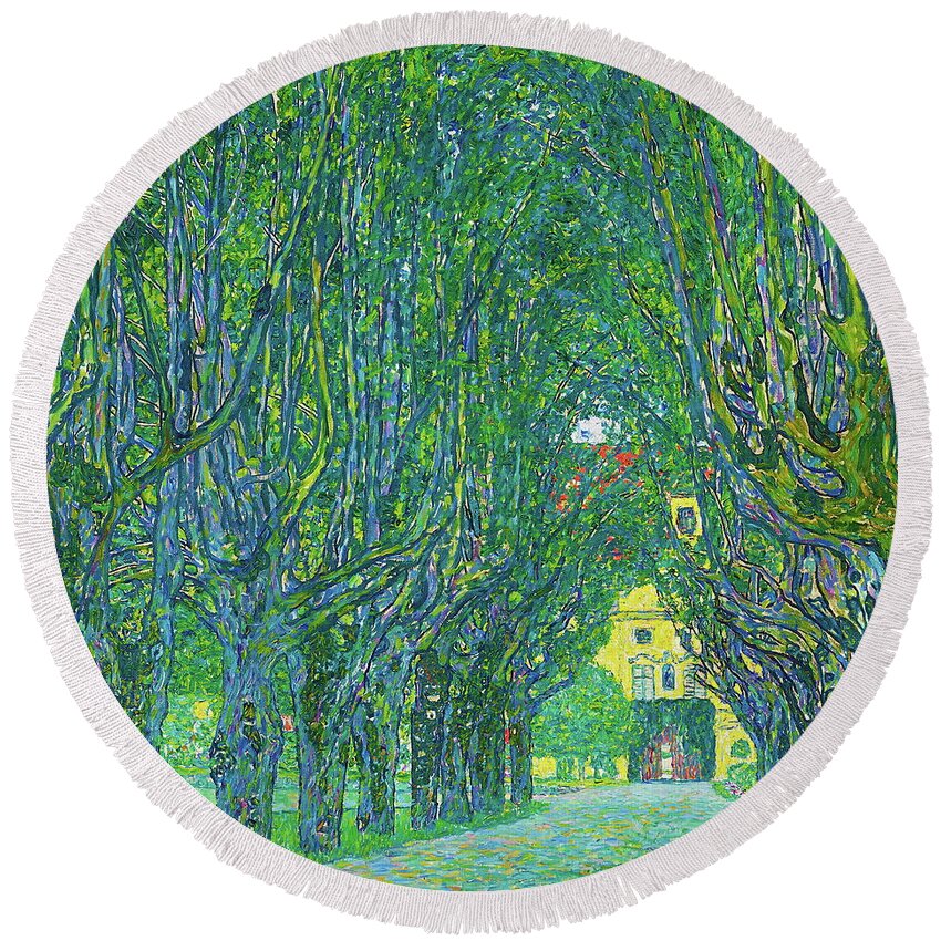 Avenue In The Park In Front Of Schloss Kammer Round Beach Towel featuring the painting Avenue in the park in front of Schloss Kammer by Gustav Klimt