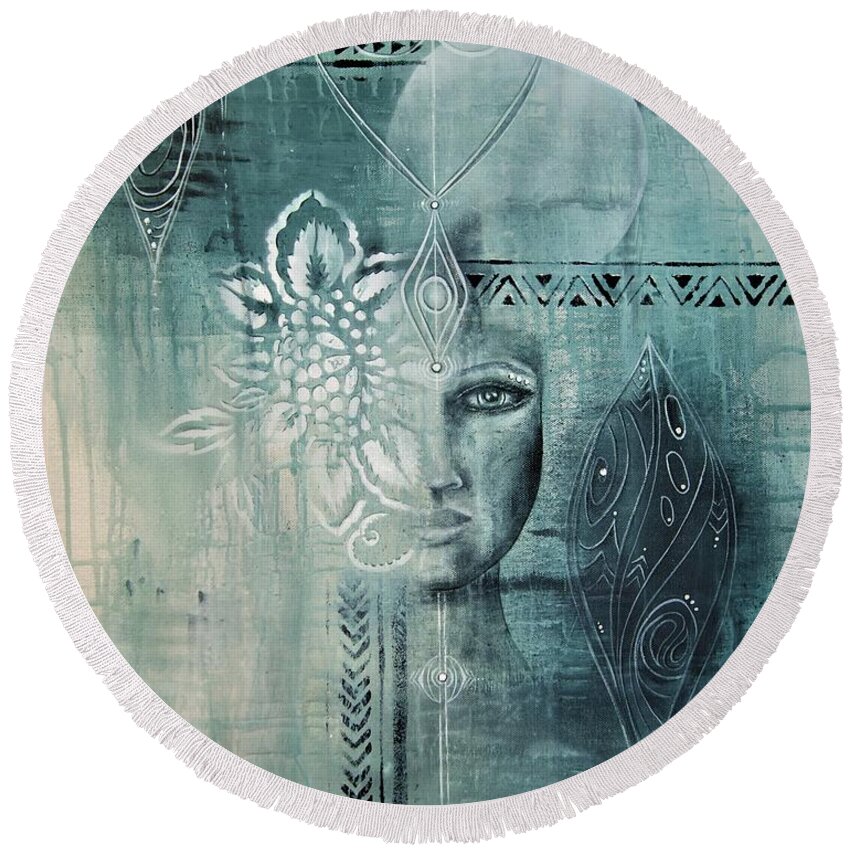  Round Beach Towel featuring the painting Awakened 1 by Reina Cottier