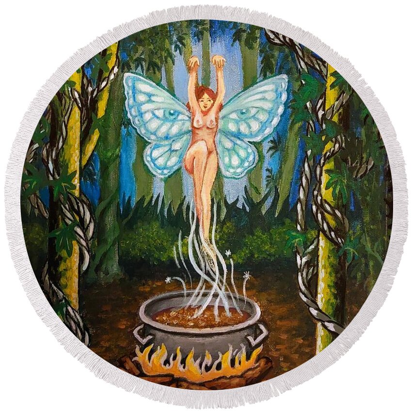  Round Beach Towel featuring the painting Ayahuasca Spirit Rising by James RODERICK