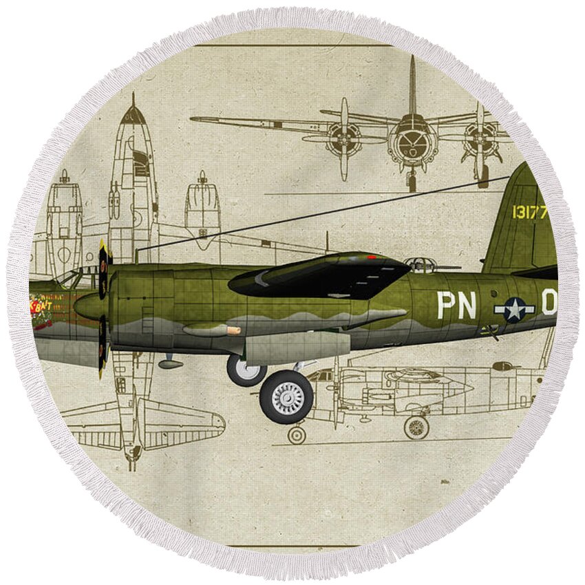 Martin B-26 Marauder Round Beach Towel featuring the photograph B-26 Flak Bait Profile Art by Tommy Anderson