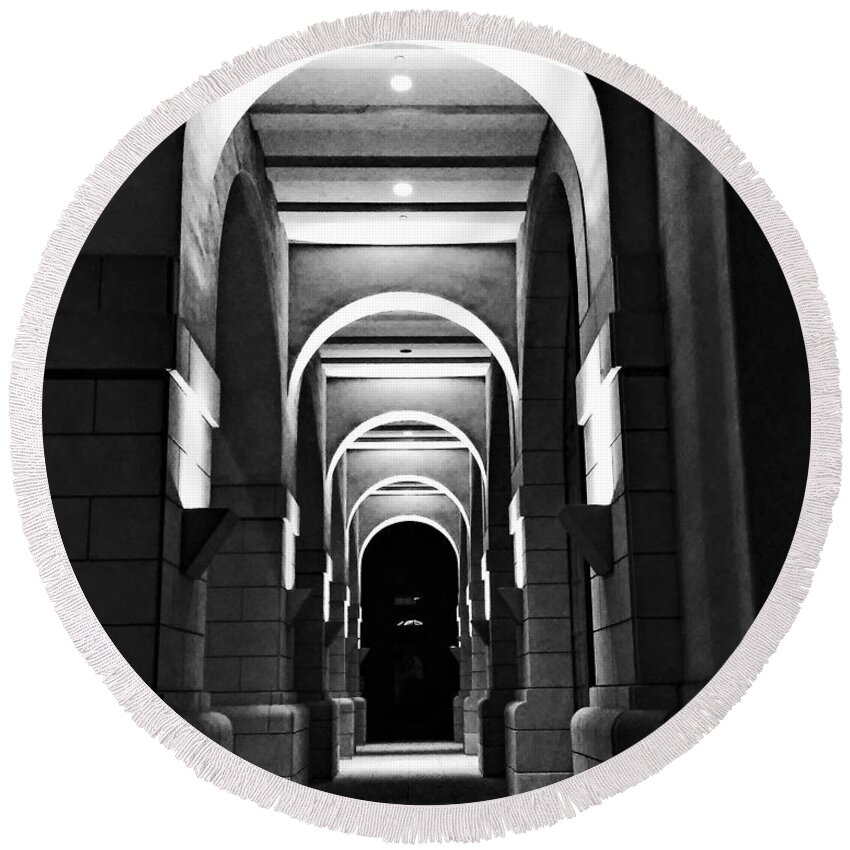 B/w Round Beach Towel featuring the photograph b/w Archway by Andrew Lawrence