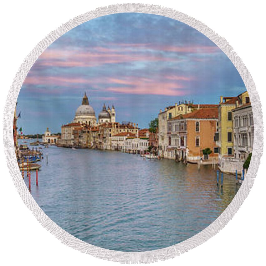 Fine Art Round Beach Towel featuring the photograph B0009343 -Sunset from Accademia Bridge by Marco Missiaja