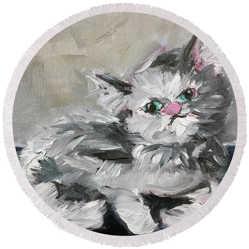 Pet Round Beach Towel featuring the painting Babe Persian Cat by Roxy Rich