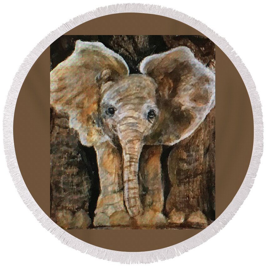 Art Round Beach Towel featuring the painting Baby Elephant by Tammy Pool