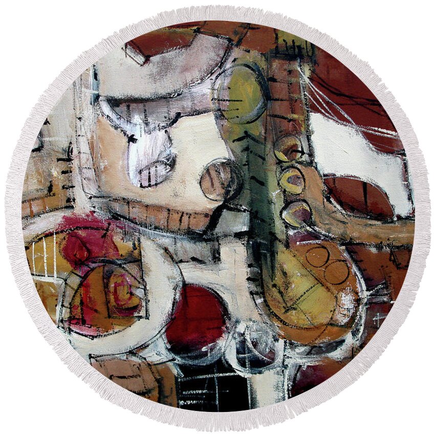 Abstract Round Beach Towel featuring the painting Back Nine by Jim Stallings