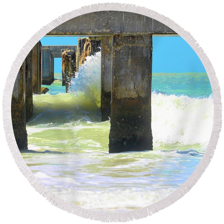 Stone Fishing Pier Round Beach Towel featuring the photograph Back To Boca by Alison Belsan Horton