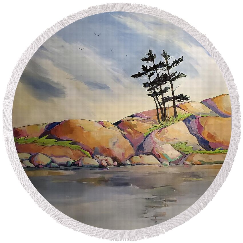 Landscape Round Beach Towel featuring the painting Back to the Earth by Sheila Romard
