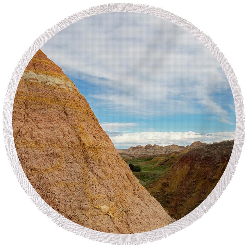 Badlands Colorful Butte Round Beach Towel featuring the photograph Badlands Colorful Butte by Dan Sproul