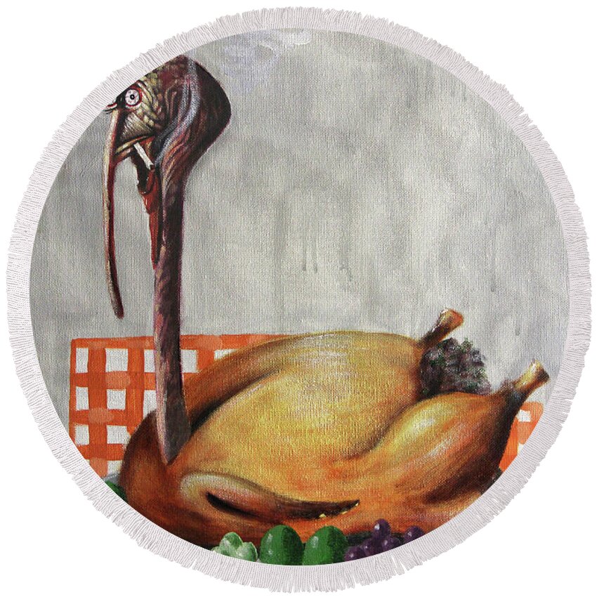  Baked Turkey Round Beach Towel featuring the painting Baked Turkey by Anthony Falbo