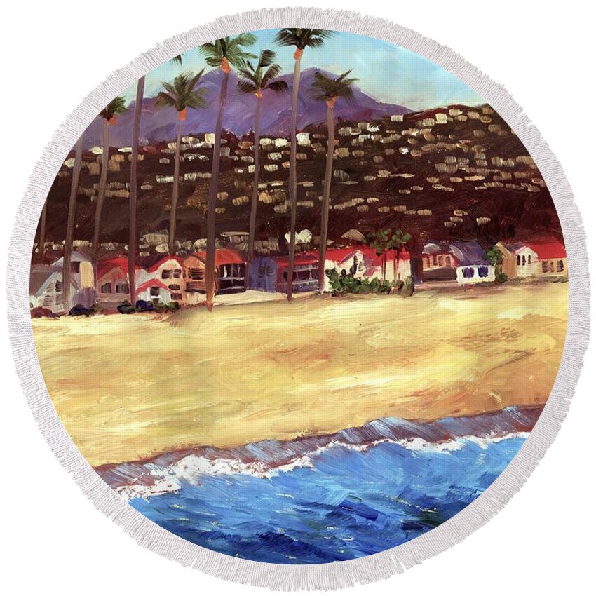 Seascape Round Beach Towel featuring the painting Balboa Peninsula by Alice Leggett