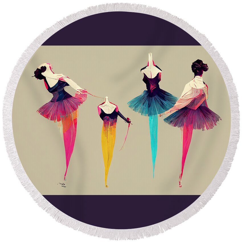 Picture Round Beach Towel featuring the painting Ballerina Chain Gang Vector Art Cmyk Bfc4d66e 4484 4ca6 B5bd 7c276a66fe78 by MotionAge Designs