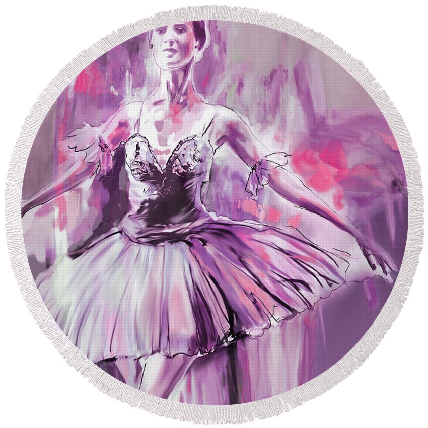 Ballerina Round Beach Towel featuring the painting Ballerina girl hh5t0 by Gull G