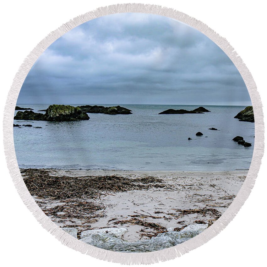 Ballintoy Harbour Round Beach Towel featuring the photograph Ballintoy Harbour Northern Ireland by Veronica Batterson