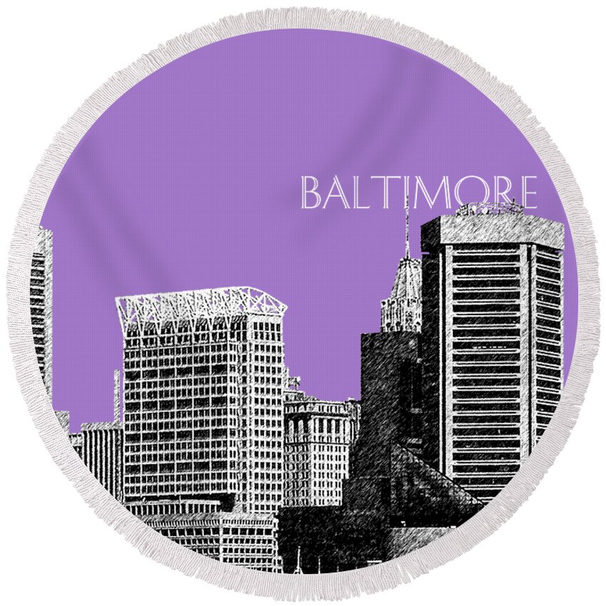 Architecture Round Beach Towel featuring the digital art Baltimore Skyline 1 - Violet by DB Artist