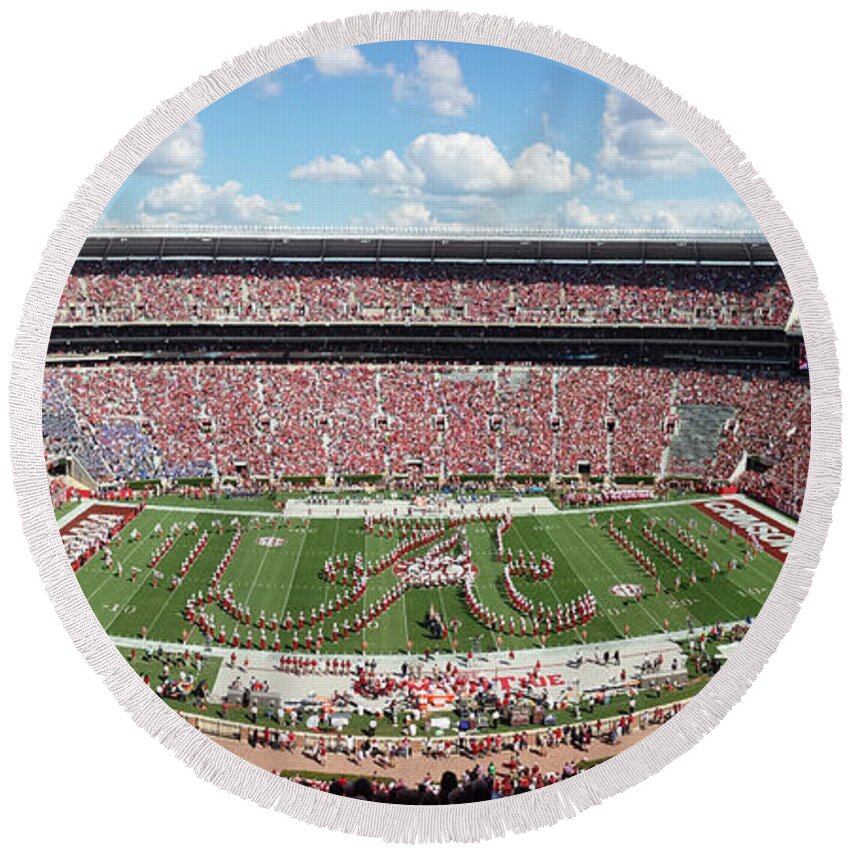 Gameday Round Beach Towel featuring the photograph Bama Script A Panorama by Kenny Glover