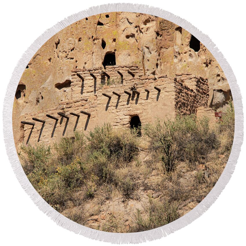 Bandelier National Monument Round Beach Towel featuring the photograph Bandelier National Monument Talus House Two by Bob Phillips