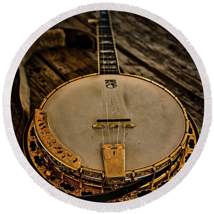 Instrument Round Beach Towel featuring the photograph Banjo by Rene Vasquez