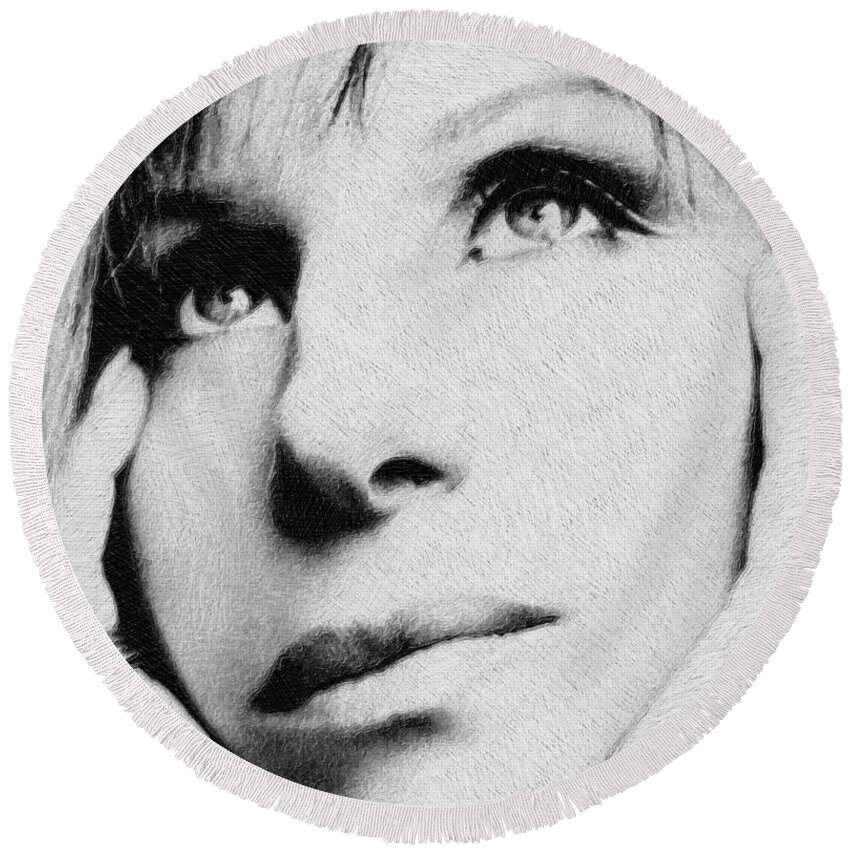 Barbra Streisand Round Beach Towel featuring the painting Barbra Streisand by Tony Rubino