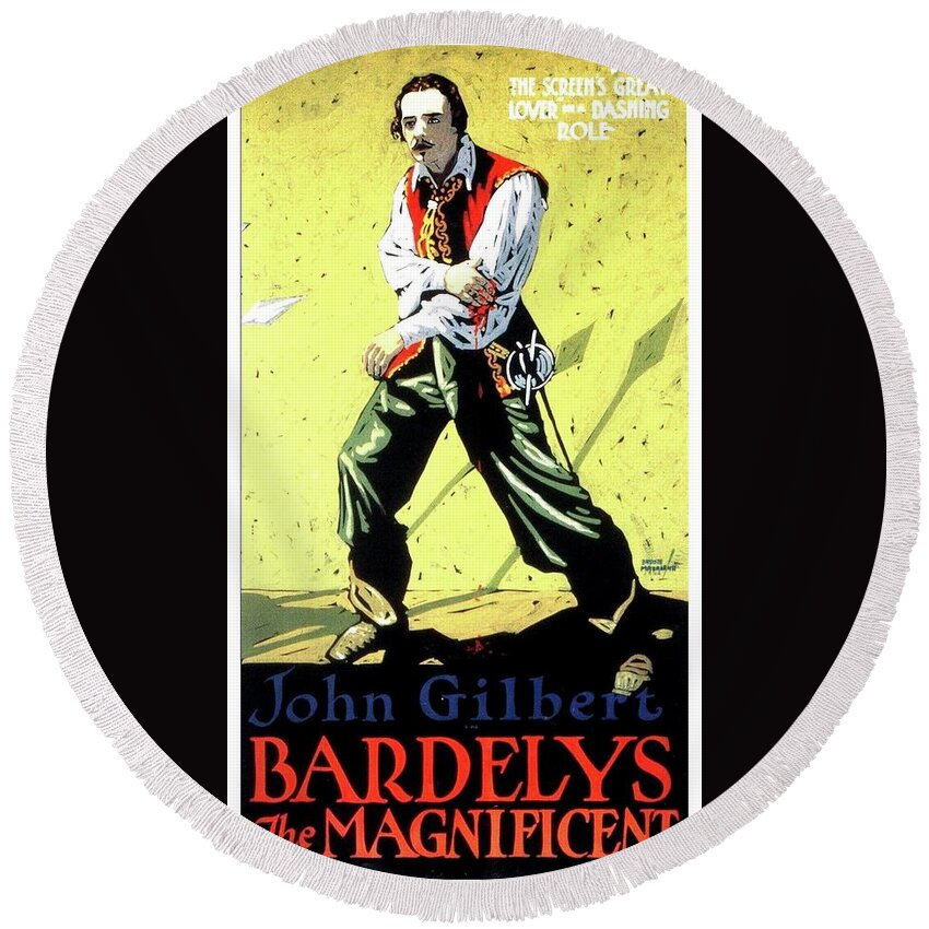 Madalena Round Beach Towel featuring the mixed media ''Bardeys the Magnificent'', 1926 by Movie World Posters