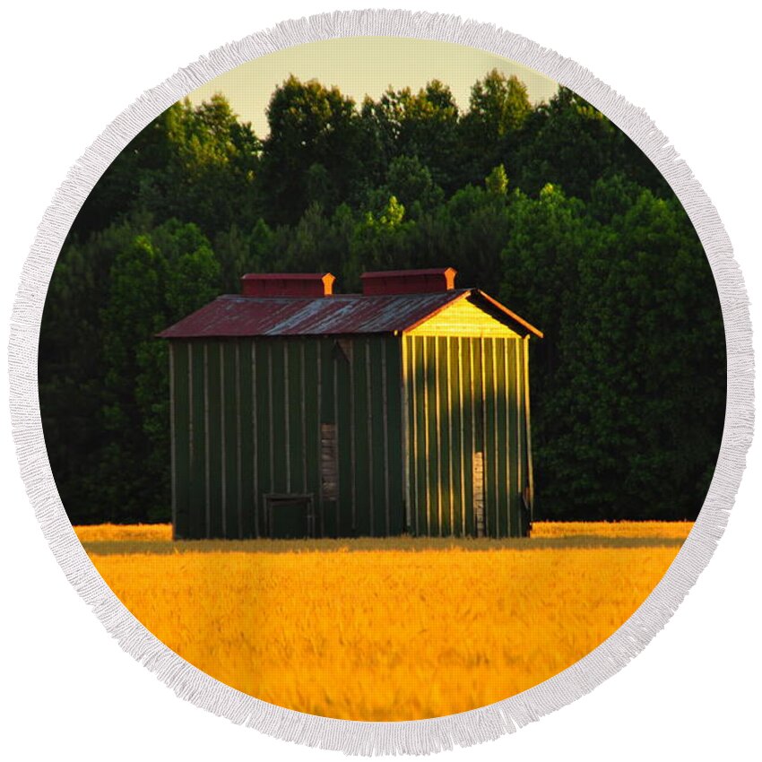 Barn Round Beach Towel featuring the photograph Barn by the Tower by Eric Towell