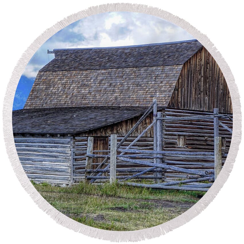 Grand Teton National Park Round Beach Towel featuring the photograph Barn on Mormon Row 1223 by Cathy Anderson