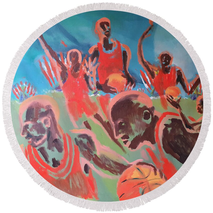 Enrico Garff Round Beach Towel featuring the painting Basketball Soul by Enrico Garff