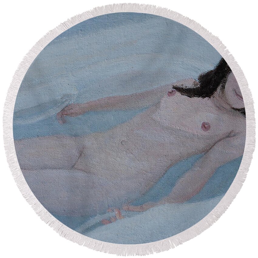 Nude Round Beach Towel featuring the painting Bath Time by Masami IIDA