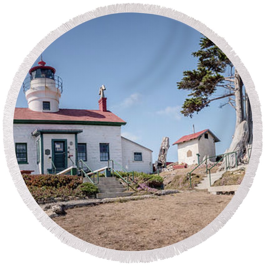 Afternoon Round Beach Towel featuring the photograph Battery Point Lighthouse Panorama by Al Andersen