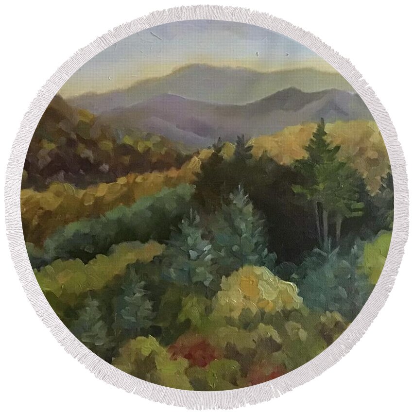 Tree Round Beach Towel featuring the painting Bauer Ridge Fall by Anne Marie Brown