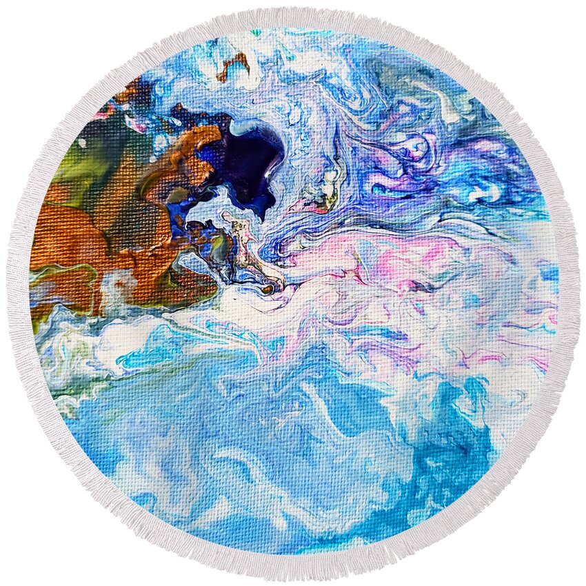 Abstract Round Beach Towel featuring the painting Bayou by Christine Bolden