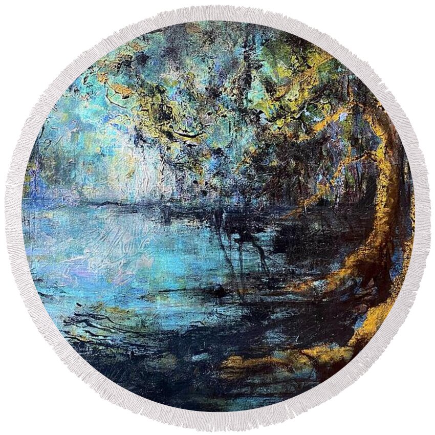 Landscape Painting Round Beach Towel featuring the painting Bayou Voodoo by Francelle Theriot
