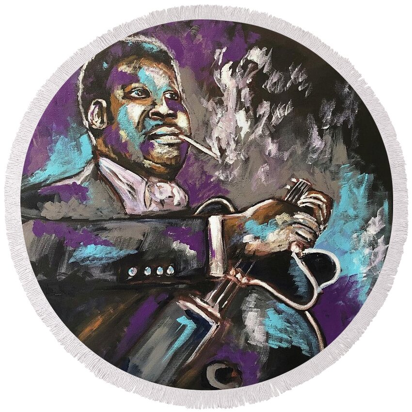 Bb King Round Beach Towel featuring the painting BB King by Ellen Lewis