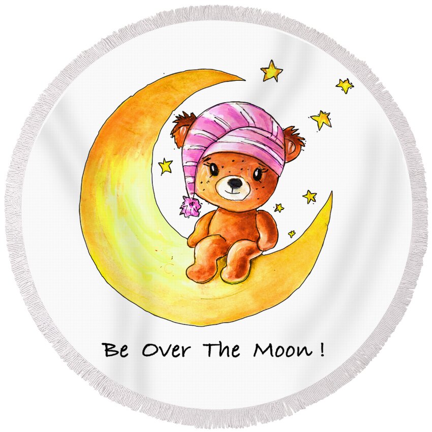 Bear Round Beach Towel featuring the painting Be Over The Moon by Miki De Goodaboom