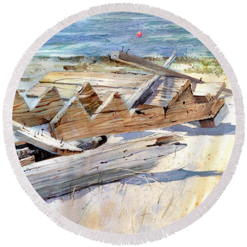 Beach Round Beach Towel featuring the painting Beach Debris by P Anthony Visco