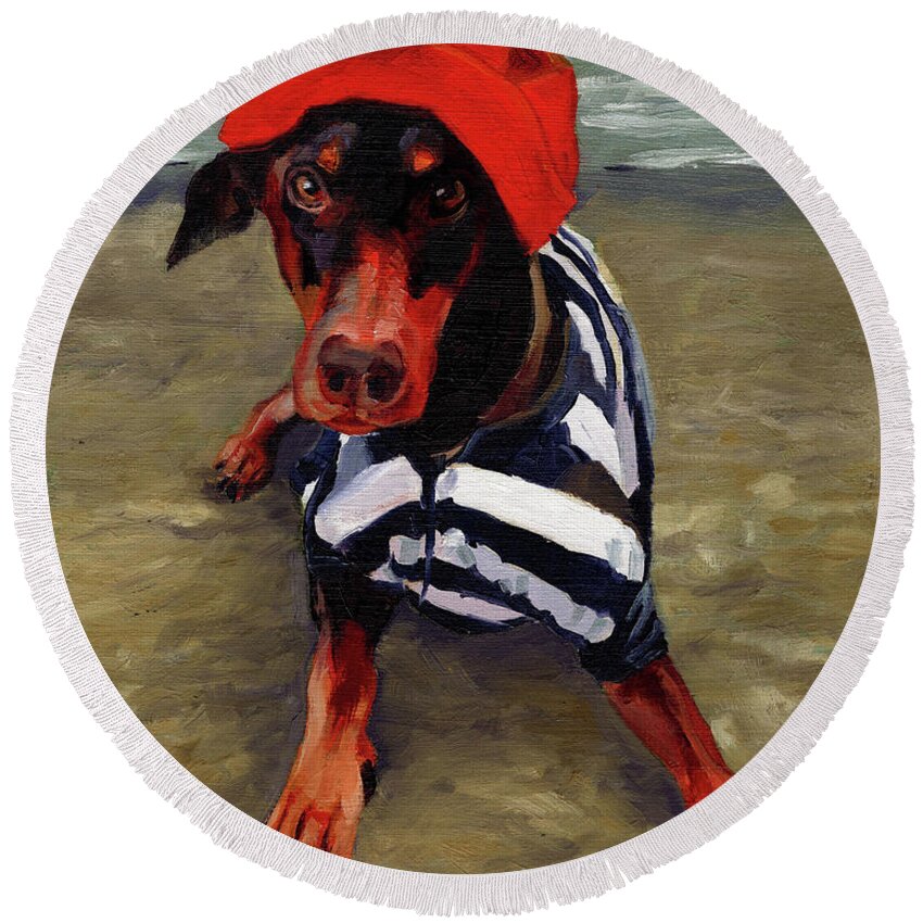 Dog Round Beach Towel featuring the painting Beach Dog by Alice Leggett