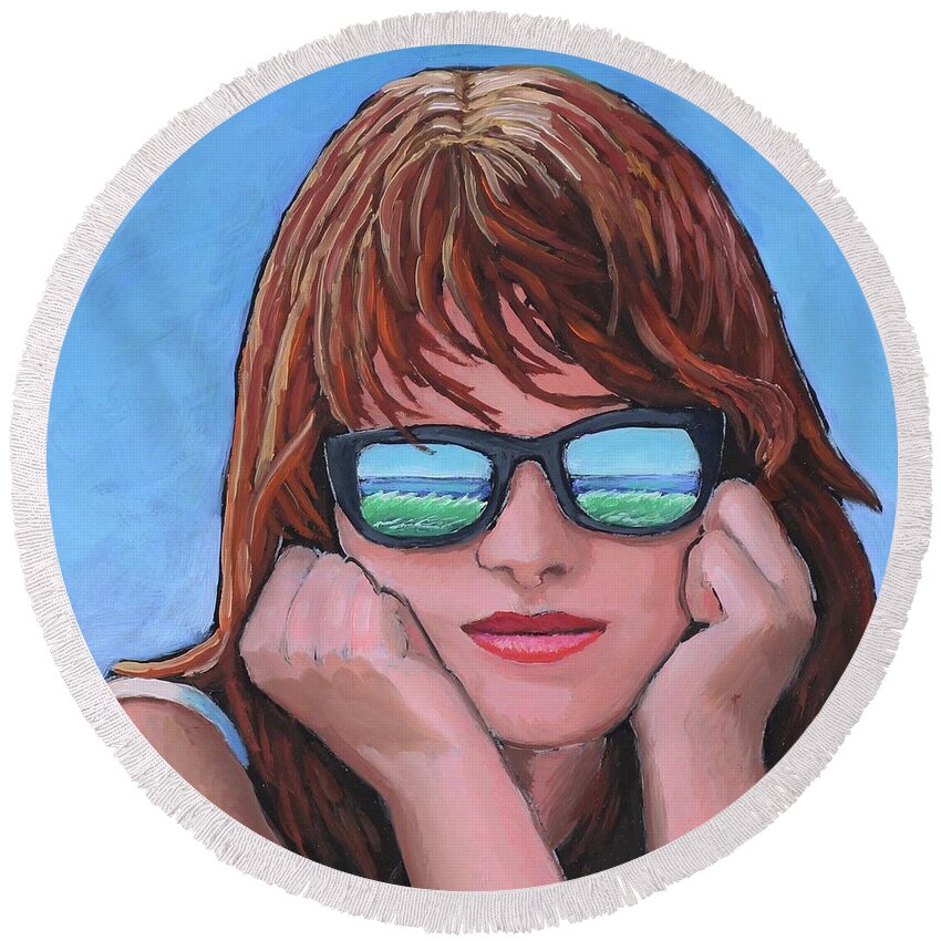 Beach Round Beach Towel featuring the painting Beach Dreaming by Kevin Hughes