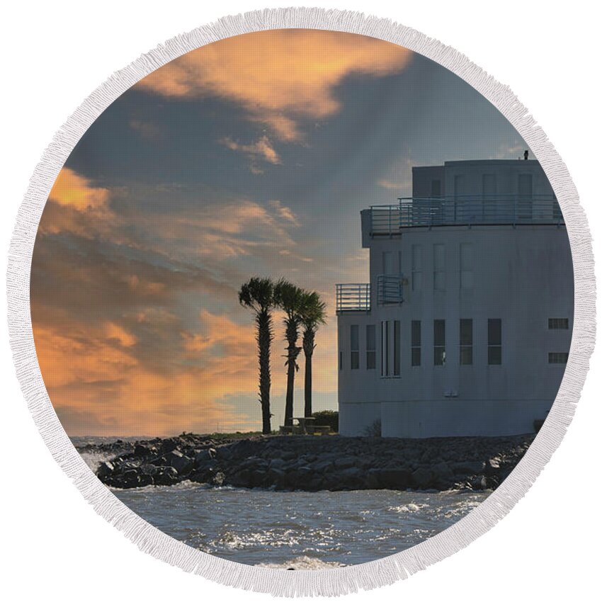 Sunset Round Beach Towel featuring the photograph Beach Dreams - Sullivan's Island by Dale Powell