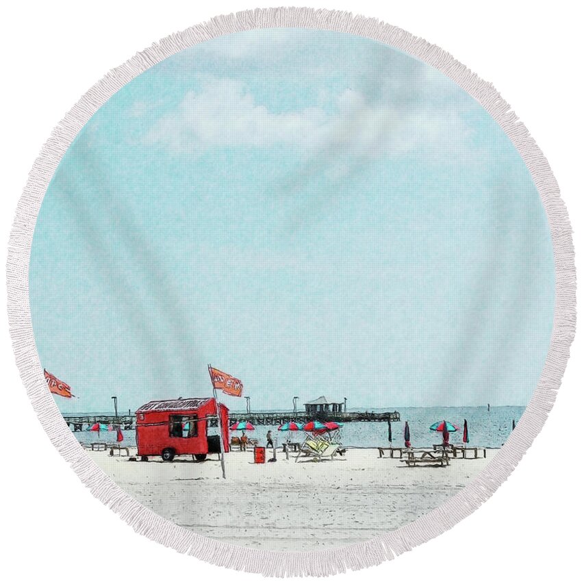 Beach Round Beach Towel featuring the digital art Beach is Open by Rebecca Korpita