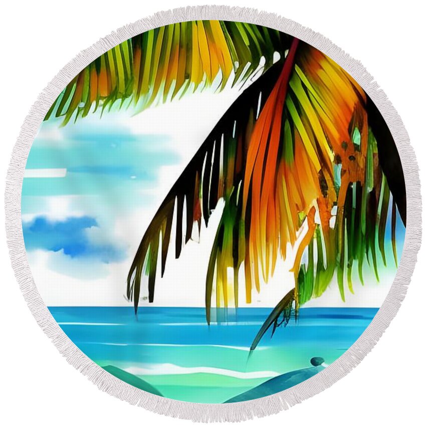 Beach Round Beach Towel featuring the digital art Beach Palm by Katrina Gunn