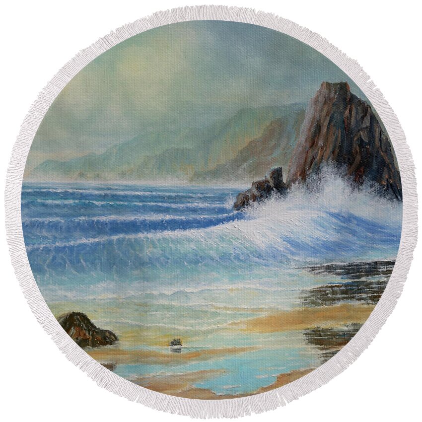 Surf Round Beach Towel featuring the painting Beach Reflections by Douglas Castleman