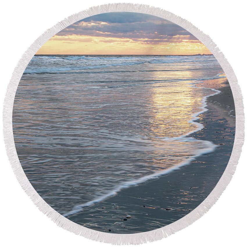 Beach Round Beach Towel featuring the photograph Beach Sunset Along the Crystal Coast of North Carolina by Bob Decker