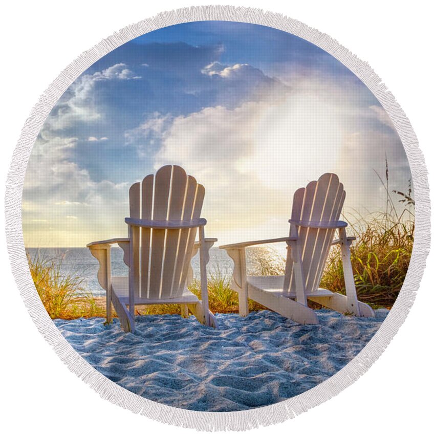 Clouds Round Beach Towel featuring the photograph Beach Time by Debra and Dave Vanderlaan